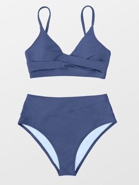 Cupshe Slate Blue Twist-Front High-Waist Bikini